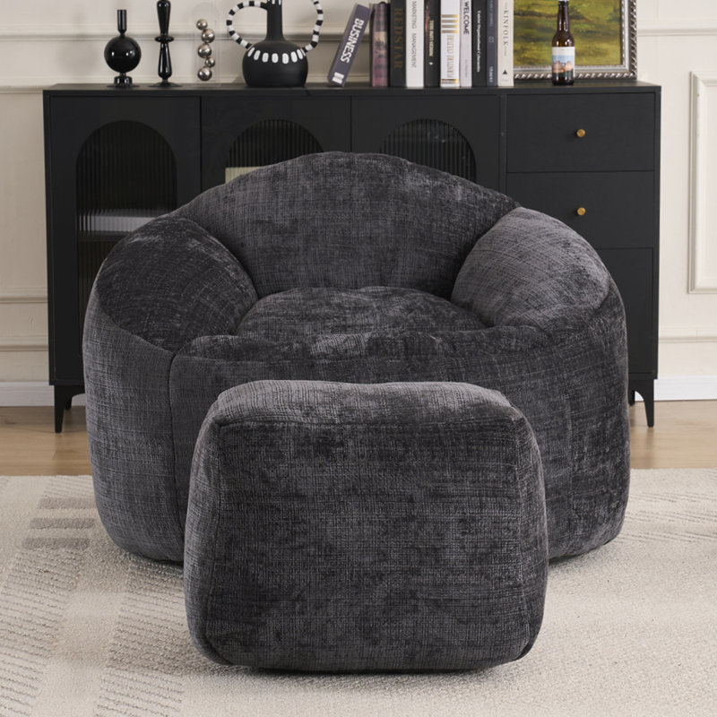 Foam Bean Bag Chairs with Ultra Soft Chenille Cover, Black Chenille