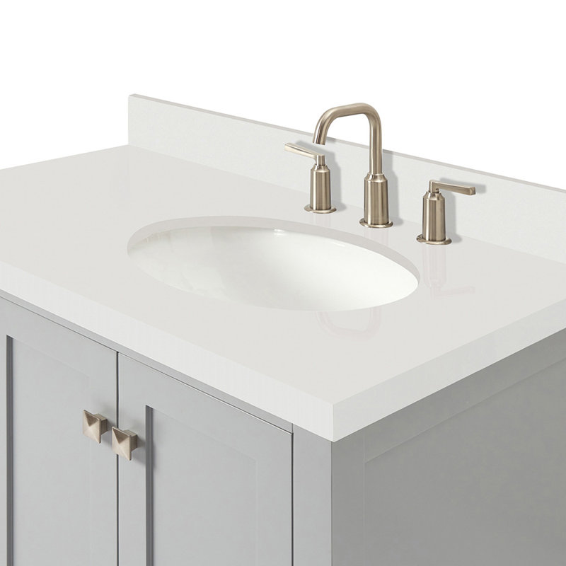 Cambridge 37'' W Single Vanity, Gray, Pure White Quartz, Oval