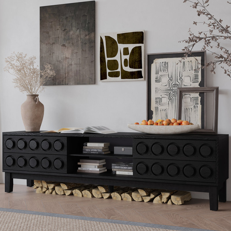 Modern Mid-Century Media Console With 4 Drawers And Cable Management, TV Console Table For Tvs Up To 75",Entertainment Center For Living Room And Office(Black)