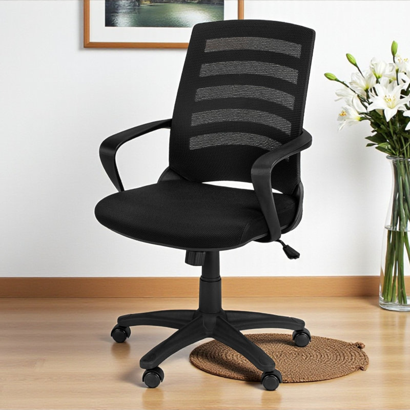 Ergonomic Office Chair, Adjustable Height And Foam Filler, Swivel Seat, Black Mesh & Metal, For Work Desk Fabric, Height, With