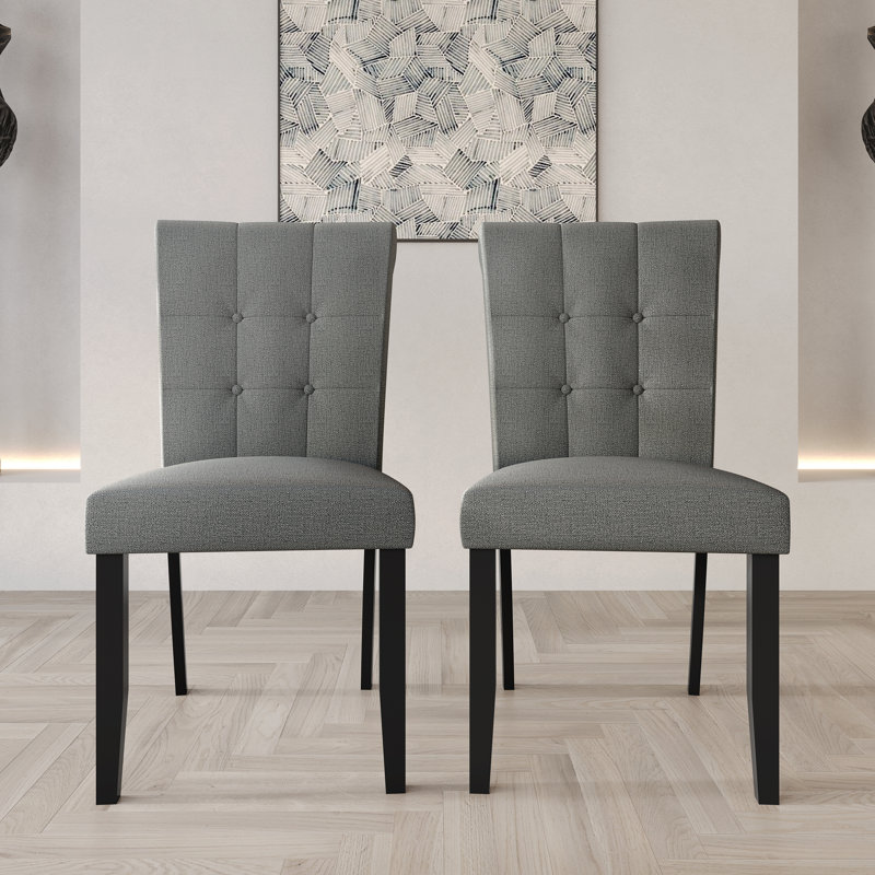 Black Wooden Dining Chair With Linen Cover, Gray