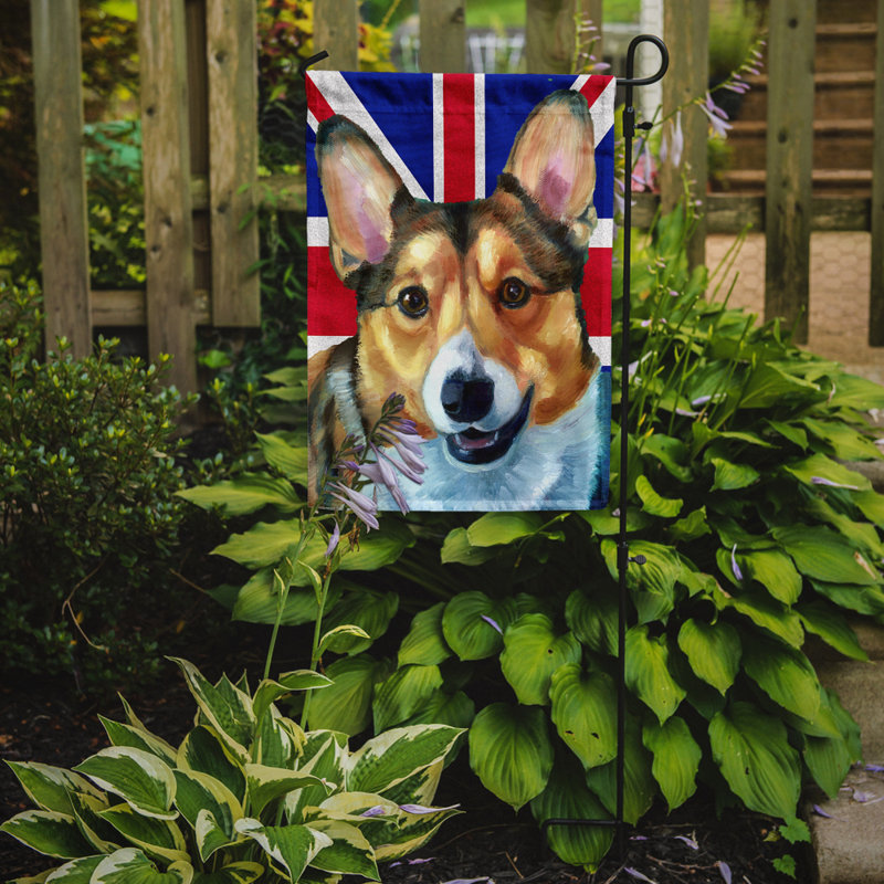 Drapeau de jardin 2 côtés english union jack, Corgi (beige et blanc)