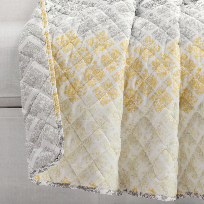 Yellow and Gray Reversible Medallion Throw Blanket