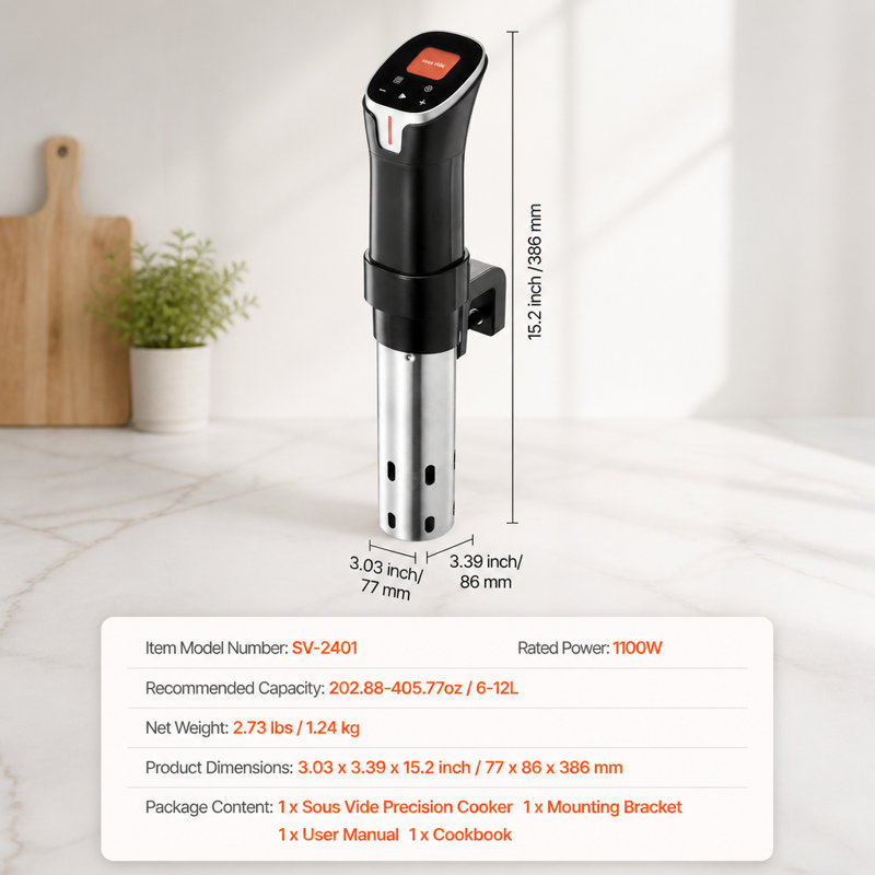 1100W Sous Vide Precision Cooker with WiFi, App Control, 10 Preset Recipes and LCD Touchscreen