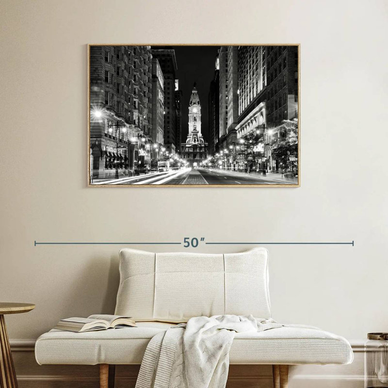 City Hall Philadelphia BW, Cadre flottant en bois naturel, 40 po x 27 po