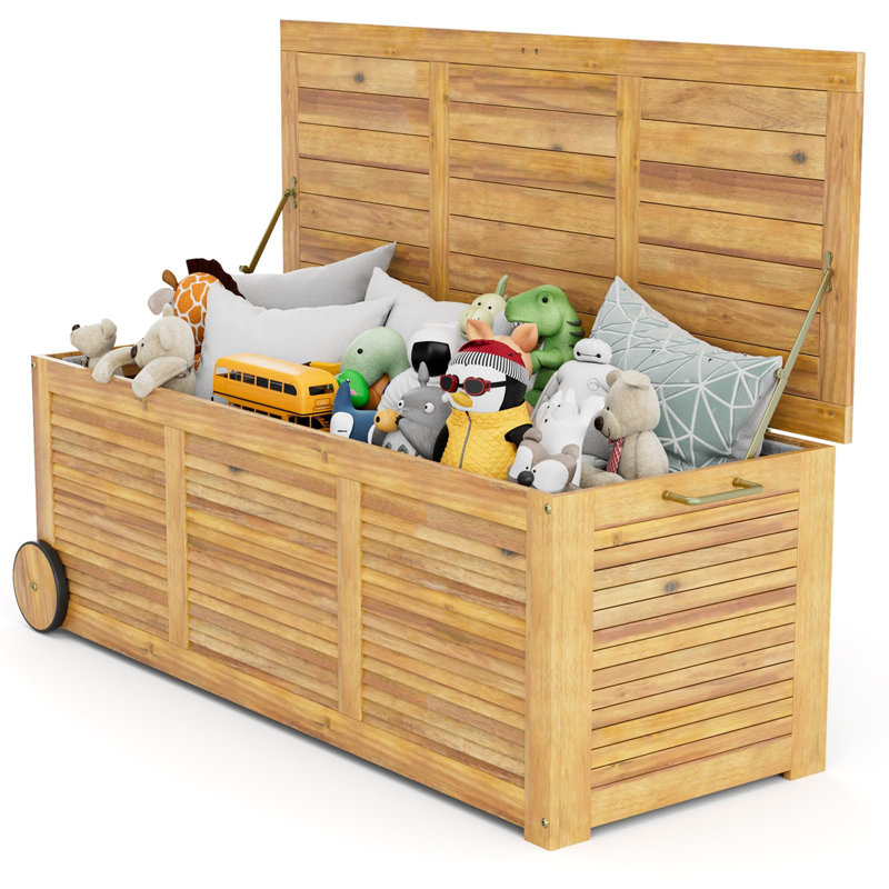 Union Rustic Monsen 10cm W 180L Acacia Deck Box with Wheels in Beige