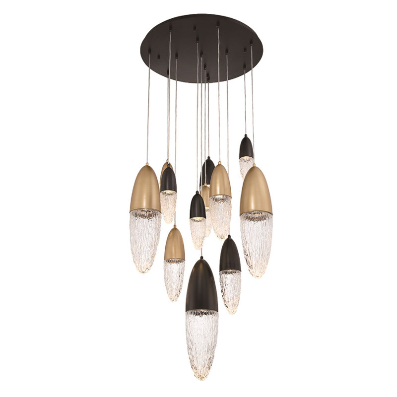 Lustre 12 lumières Écrou, Noir/laiton