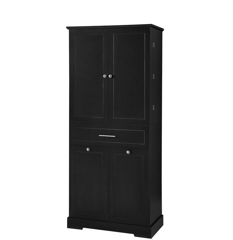 Armoire de rangement autoportante avec portes et tiroirs, panier à linge inclinable, tablette réglable, plusieurs espaces de rangement