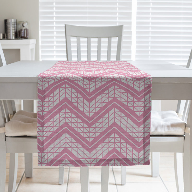 Stephenie Classic Hand Drawn Chevron Table Runner, 16" x 72", Pink