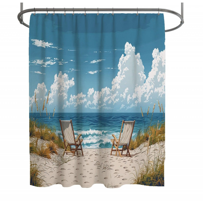Beach Landscape Bathroom Shower Curtain, 70" W x 73" L