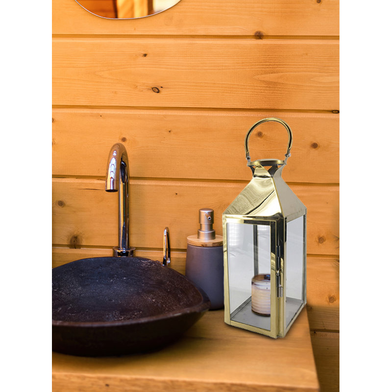 Metal Tabletop Lantern, Gold, 16.50" H x 6" W x 6" D