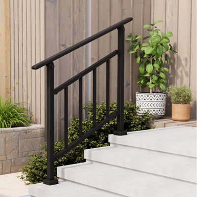 2 à 3 marches pour l'extérieur, ensemble de rampes d'escalier en acier réglables pour porche, terrasse, noir