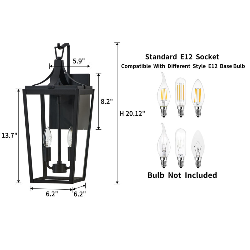 2 Light 20.1” Black Outdoor Wall Lantern Sconce - Image 5