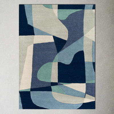 Gaye Teal Navy Beige Hand-Tufted Geometric Rug
