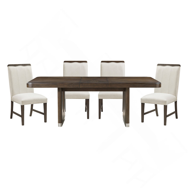 Table de salle à manger moderne à finition brune 5 pièces avec 4 chaises d'appoint beige, 5 pièces: table, 4 chaises