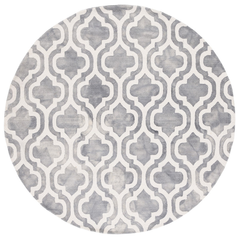 Tapis gris / ivoire en laine touffeté à la main Adelei, Rond 7 pi