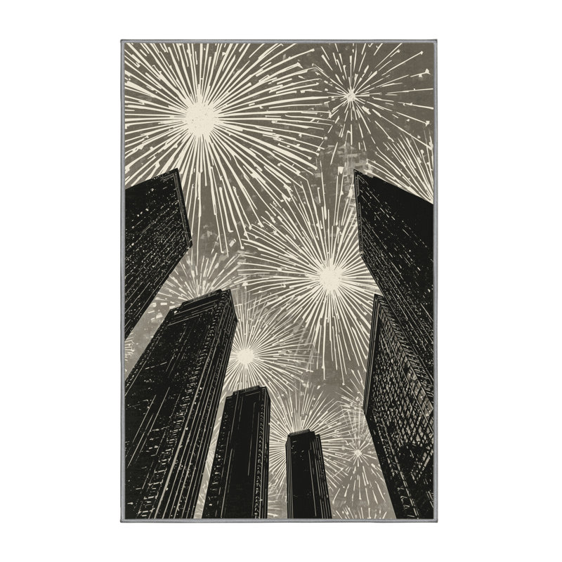 Machine Washable Paitlyn Las Vegas Strip Posh & Luxe Starburst Rug in Gray – Gray Binding, 3x5