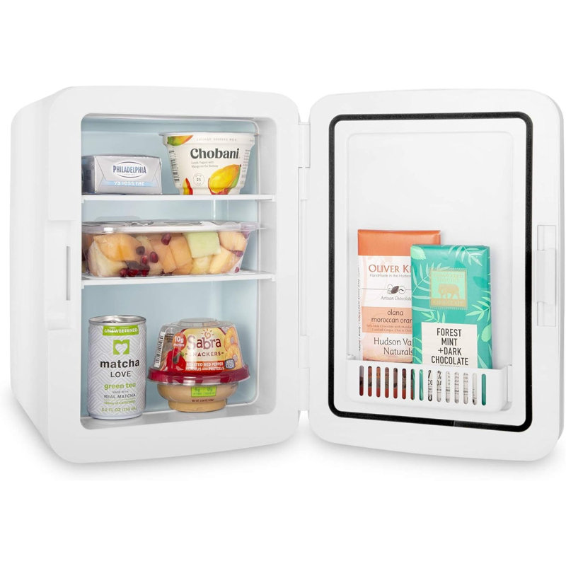 10L Mini Fridge For Bedroom, Car, Office & Dorm - Compact Thermoelectric Cooler & Warmer For Drinks, Snacks, Skincare - Quiet AC/DC Portable Refrigerator With Sleek Glass Door Design,Gold