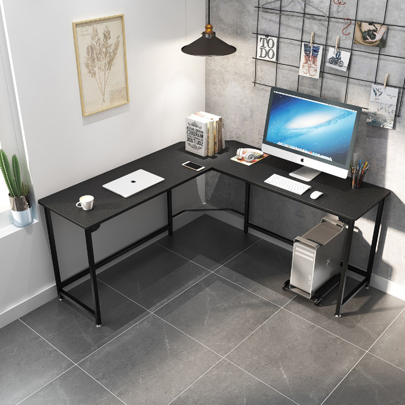 L-Shaped Metal Base Writing Desk, Black