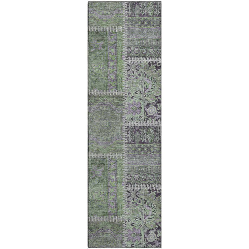 Tapis vert Cerrito lavable à la machine de qualité supérieure, Tapis de couloir 2 pi 3 po x 7 pi 6 po