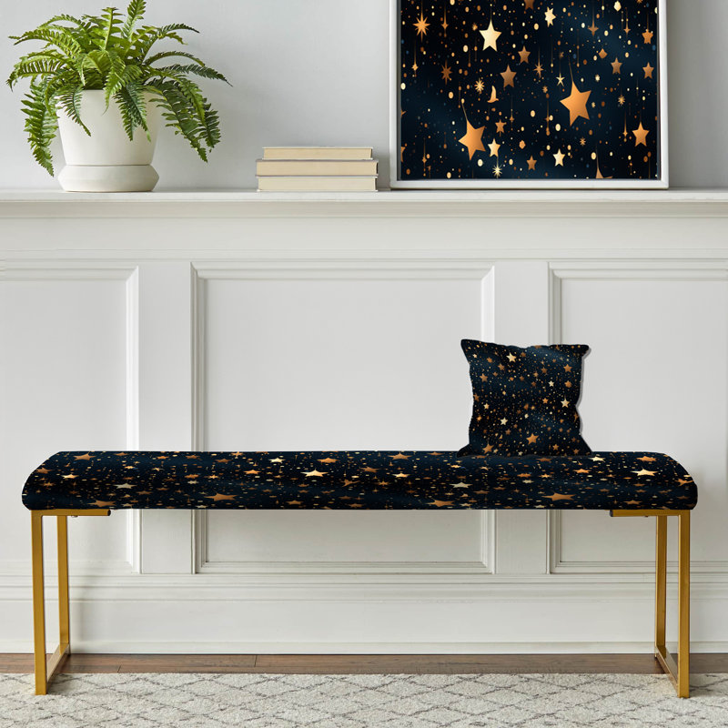 Glamorous Blue Midnight Stars Galaxy - Abstract Upholstered Gold Bench