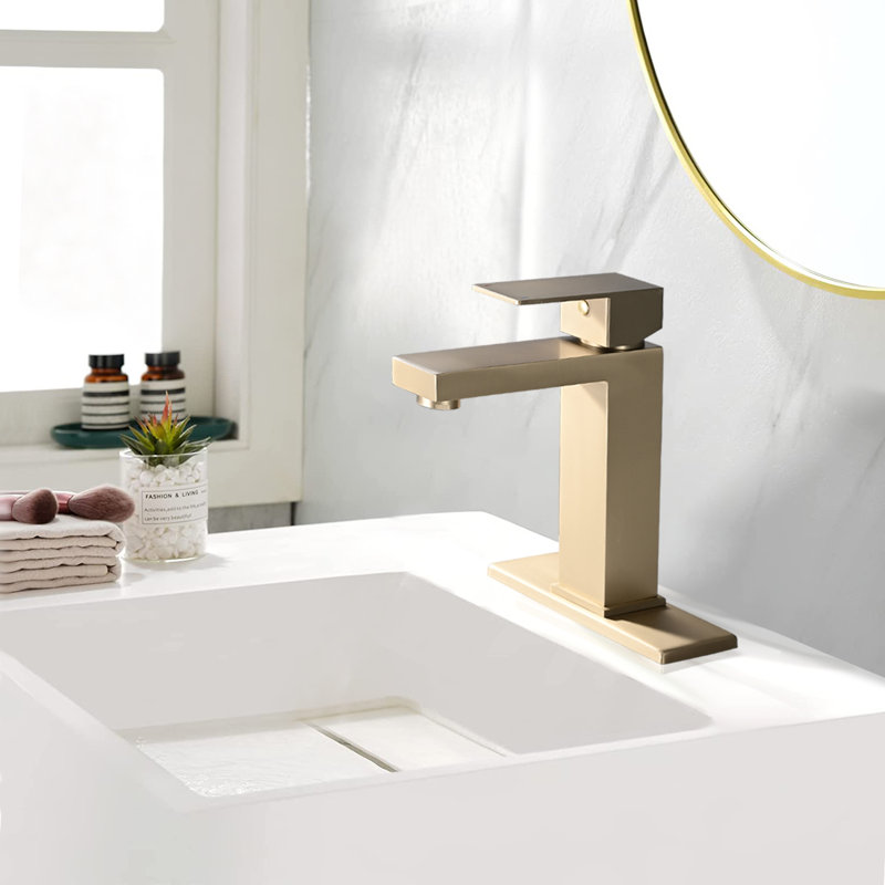 Single-handle Bathroom Faucet with Drain Assembly, Brushed Gold
