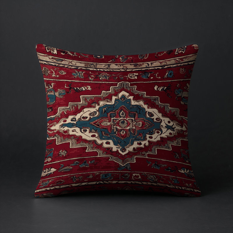 Coussin décoratif intérieur et extérieur Modern, Carré 16 po, Rouge foncé / bleu marine abstrait
