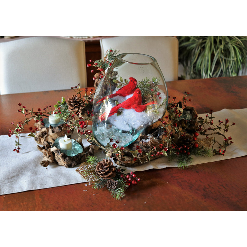 9'' H Wood, Glass Tabletop Tealight Holder