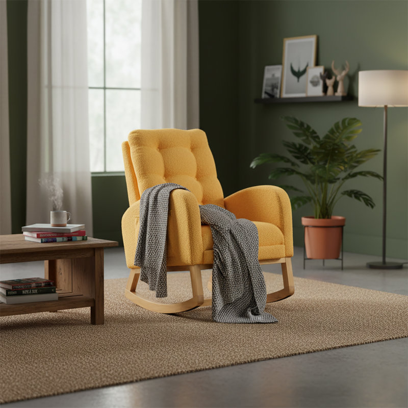 Chaise berçante classique rembourrée avec repose-pieds réglables, Jaune