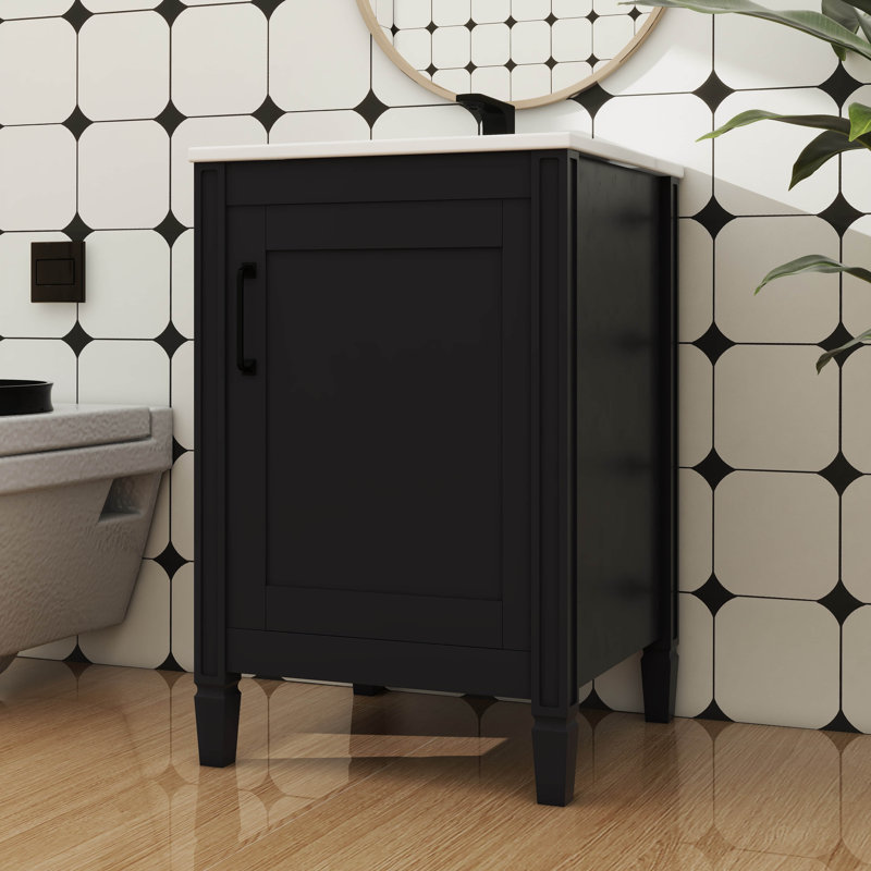 Armoire de meuble-lavabo compacte de 20 pouces avec cuve en céramique 1 porte à fermeture silencieuse et grand rangement