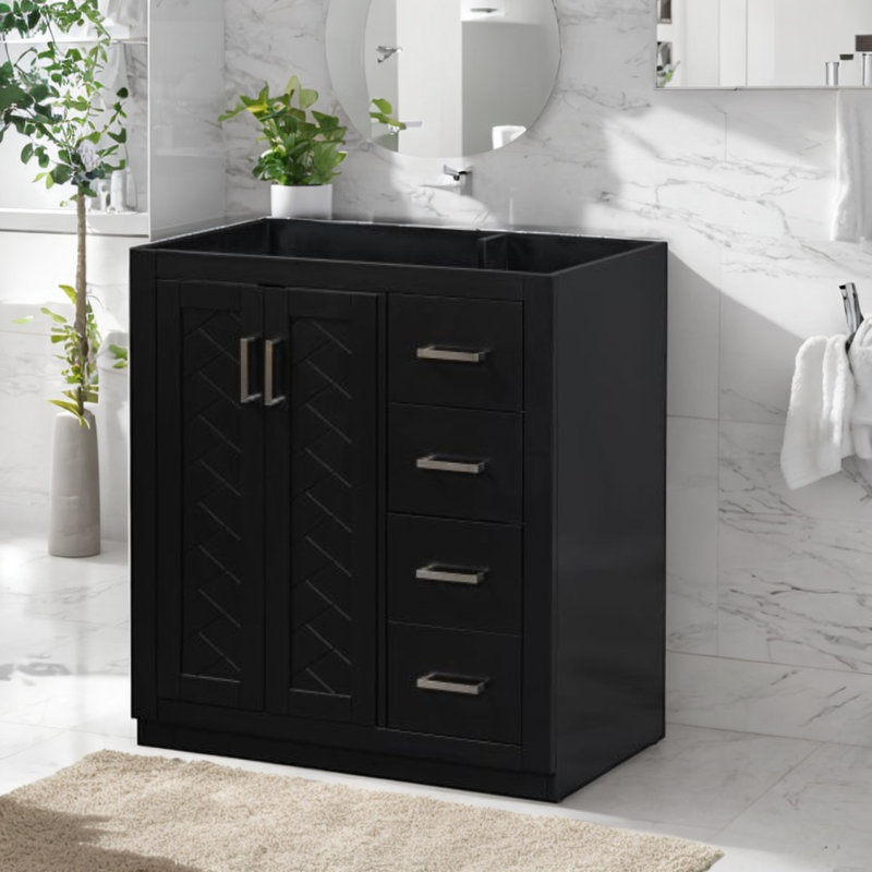 30'' Bathroom Vanity Without Sink,freestanding Bathroom Storage Cabinet Only With 3 Drawers& Soft Closing Doors, Black