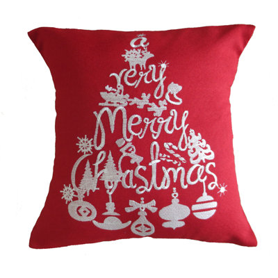 Christmas Greeting Christmas Decorative Embroidered Burlap Throw Pillow