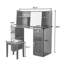 Meuble-lavabo élégant avec miroir réglable réglable 3 modes, coiffeuse moderne avec grandes tablettes, tiroir et armoire, finition noyer