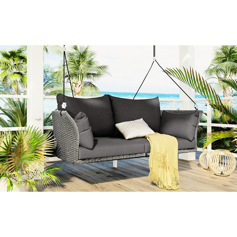2 balançoires extérieures, tissées, coussin imperméable, siège de balançoire de patio, tissé gris avec coussin et coussins