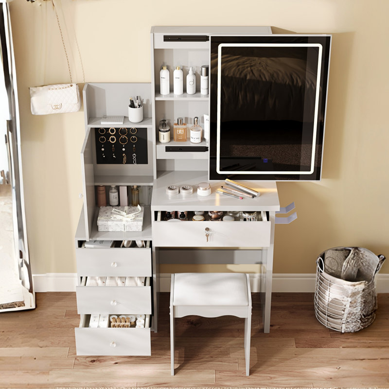 Ensemble de coiffeuse avec miroir lumineux coulissant