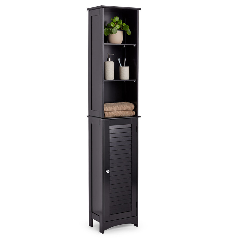 Canterbury Black Freestanding Tall Bathroom Cabinet, Black