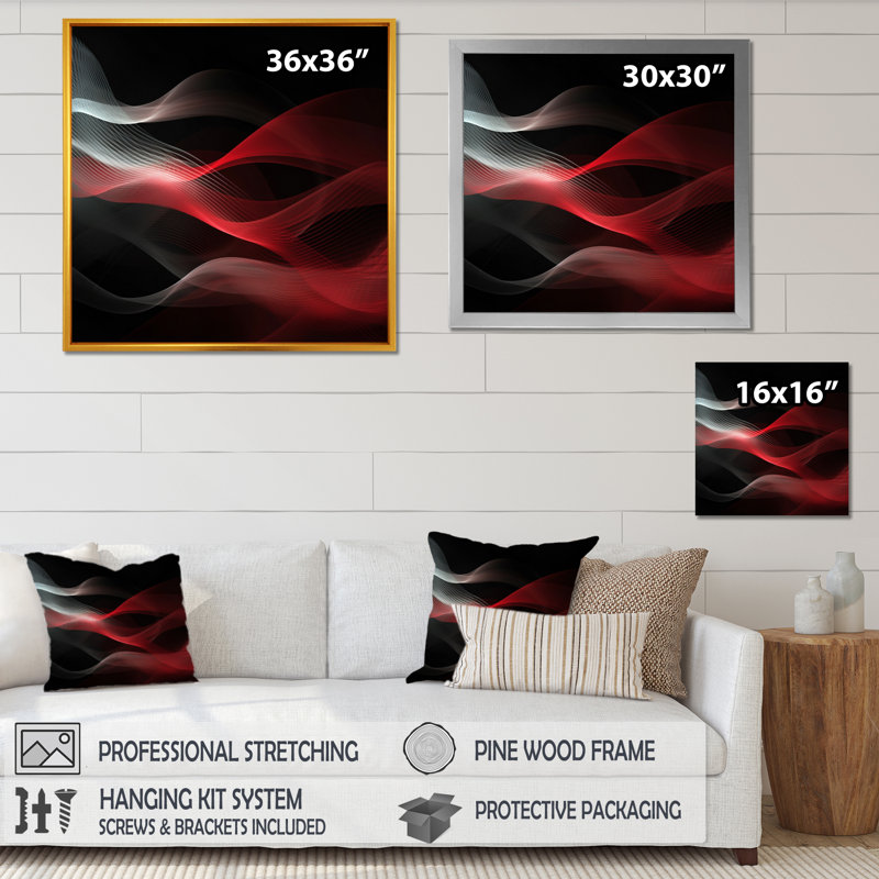 Abstraction contemplative rouge et noire II - impression, Cadre photo noir, H 16 po x l 16 po x P 1 po