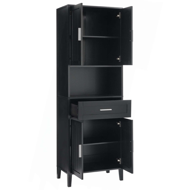 70.9" High Freestanding Tall Bathroom Cabinet With A Drawer, 2 Cabinets, 4 Soft-Close Doors, 2 Adjustable Shelves, Open Storage, For Bathroom, Living Room, Laundry Room