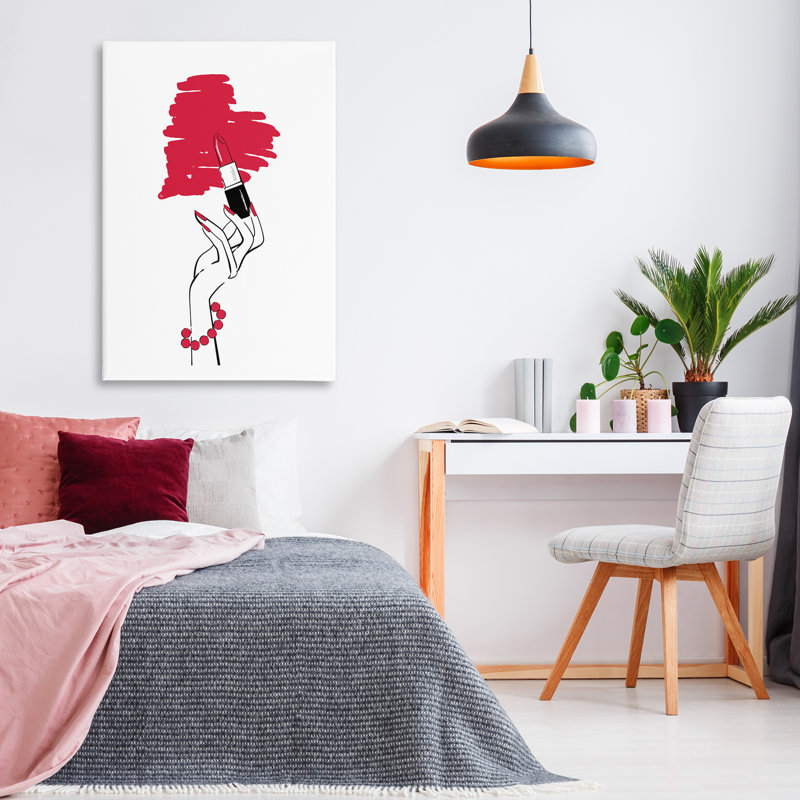 Rouge à lèvres en forme de cœur, art mural par Martina Pavlova, H 45 po x l 30 po