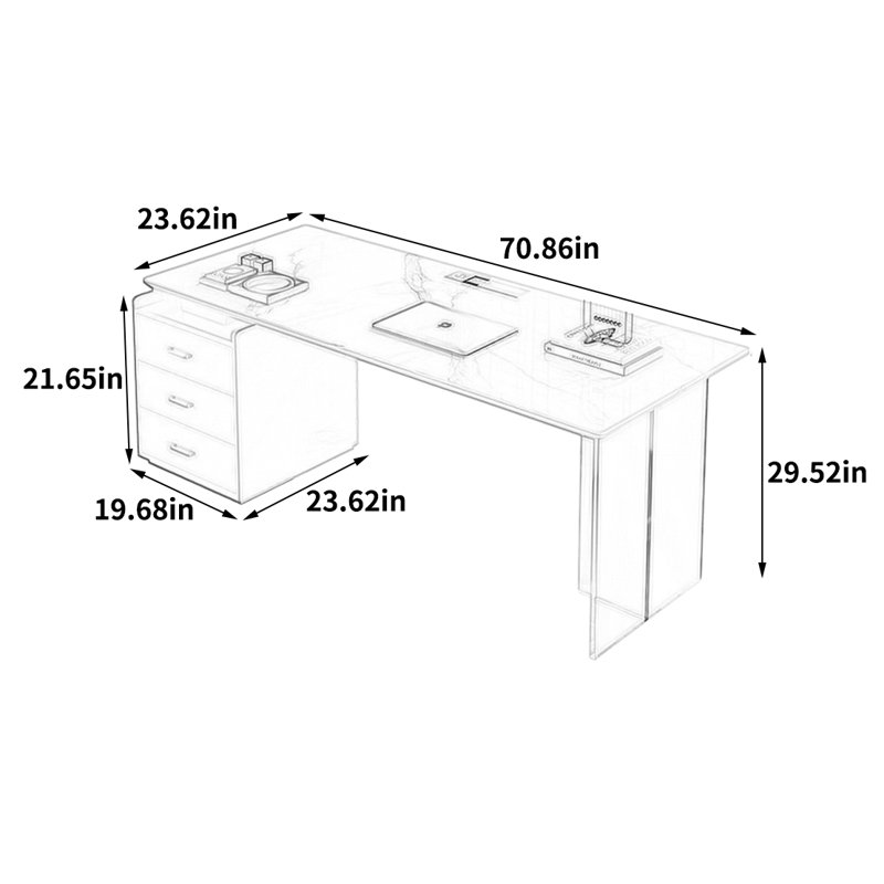 Bureau d'ordinateur Firger, H 29,52 po x l 70,86 po x P 23,62 po 