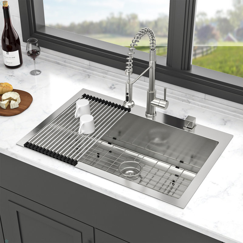 33X22 Inch Kitchen Sink Drop-In 16 Gauge Stainless Steel Single Bowl Topmount Kitchen Sink