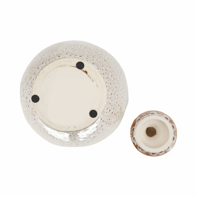 Vase décoratif en grès avec motif texturé et couvercle amovible - pièce décorative moderne, Blanc