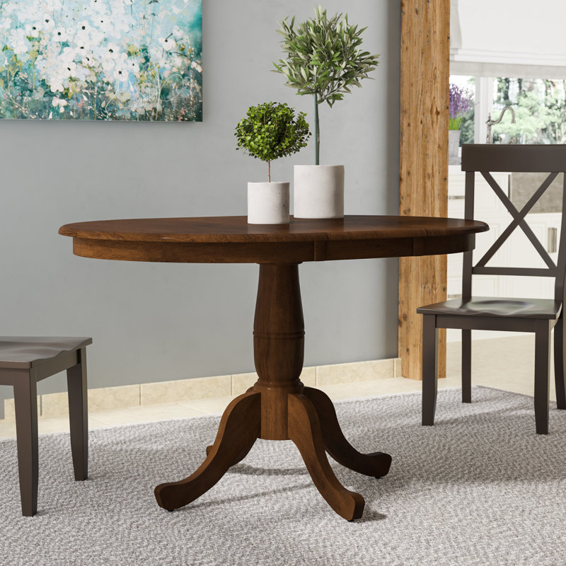 Ingbert Extendable Solid Wood Pedestal Dining Table, Espresso