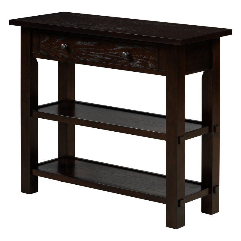 Retro Console Table with Drawer and Two Sturdy Shelves for Entryway, Living Room, Espresso