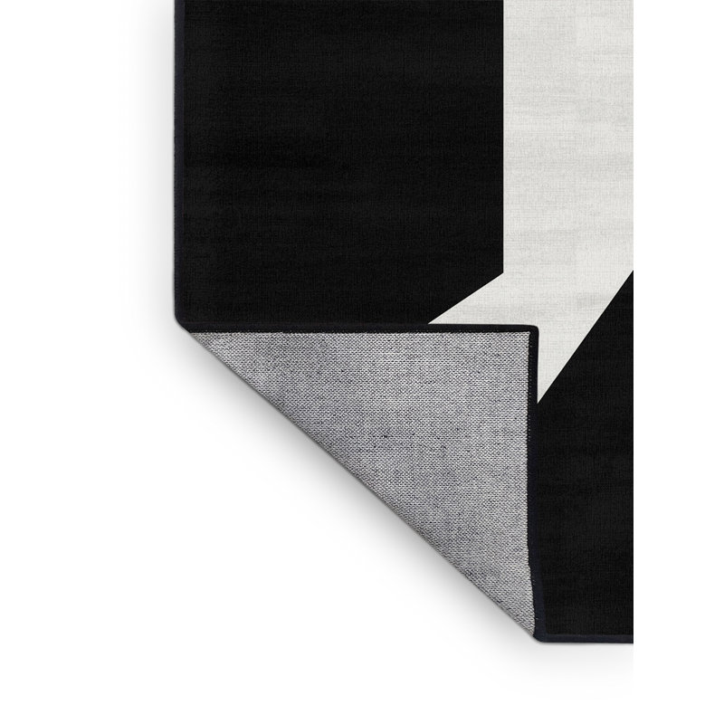 Machine Washable Manhasset Contemporary Geometric Shapes Rug in Black – Black Binding, 4' Round