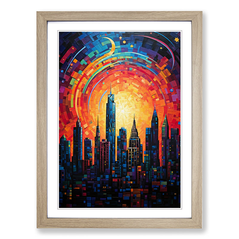Skyline No.2 - Single Picture Frame Print on Wood, Oak Framed, 46cm H x 34cm W x 2cm D