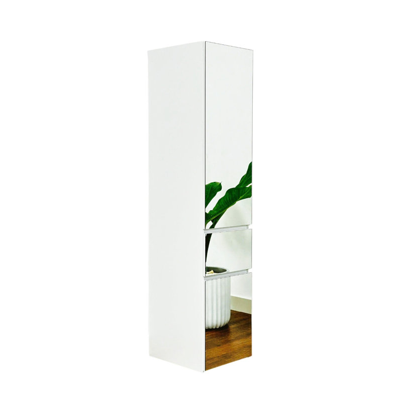 Armoire Ely Slim avec miroir, 1 tiroir, 75 po, mélamine blanche