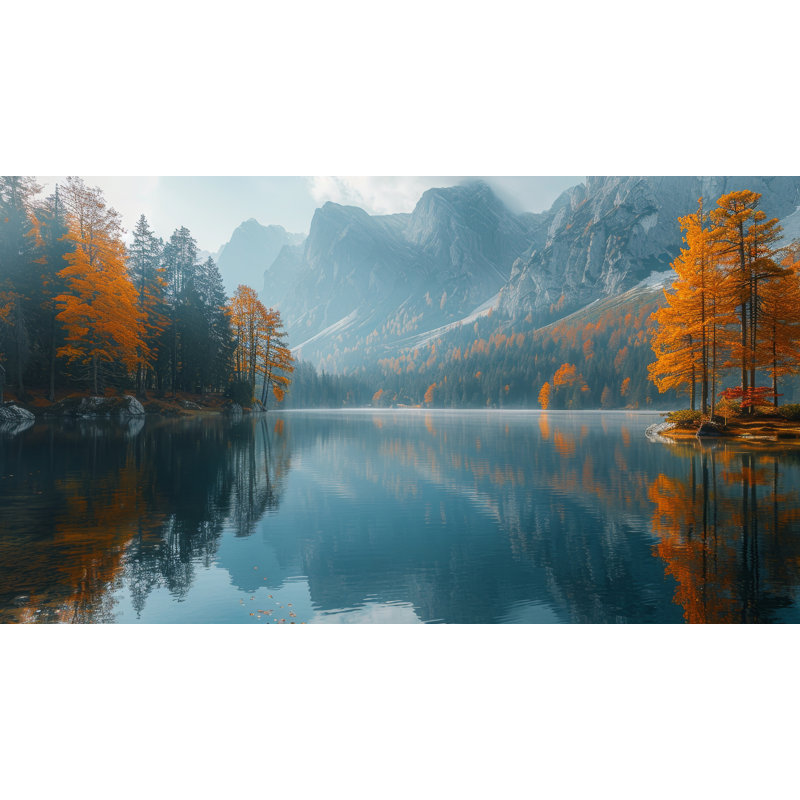 «Blue Lake and Golden Pines», art mural sur toile tendue, H 20 po x l 36 po