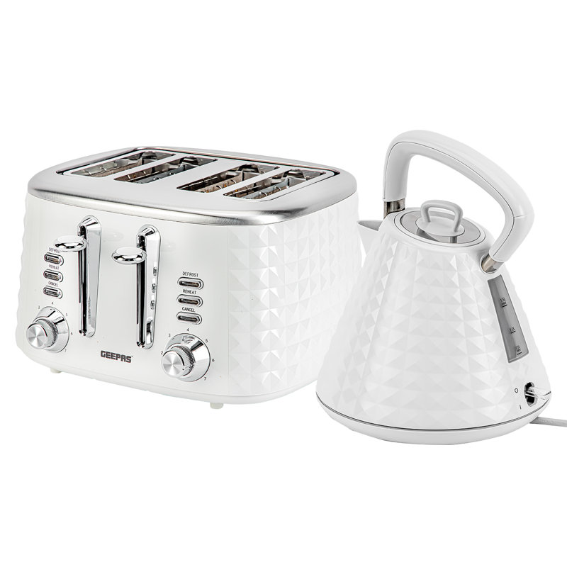GEEPAS 4 Slice Bread Toaster & 1.5L Cordless Electric Kettle Combo Set with Textured Design – 1750W Toastie Machine with 7 Browning Control - 3000W Pyramid Kettle with Auto Shut Off & Boil Dry Sensor