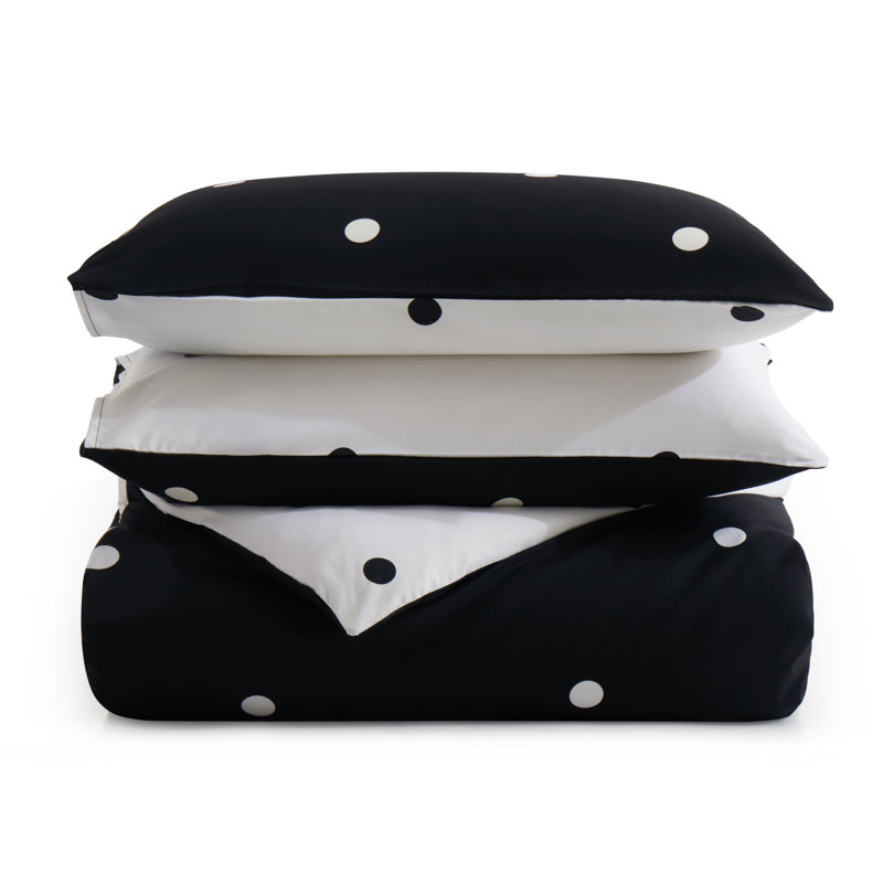 Haffa Microfiber Duvet Cover Set with Pillowcases Included, Double Duvet Cover + 2 Standard Pillowcases, Black/White Doted
